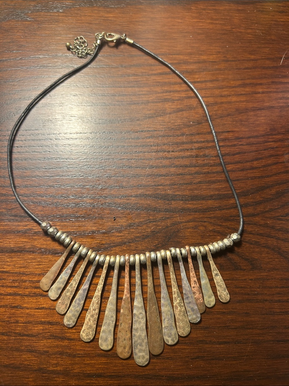 Handmade Multi-Teardrop Metal Fringe Necklace - Brown Silver